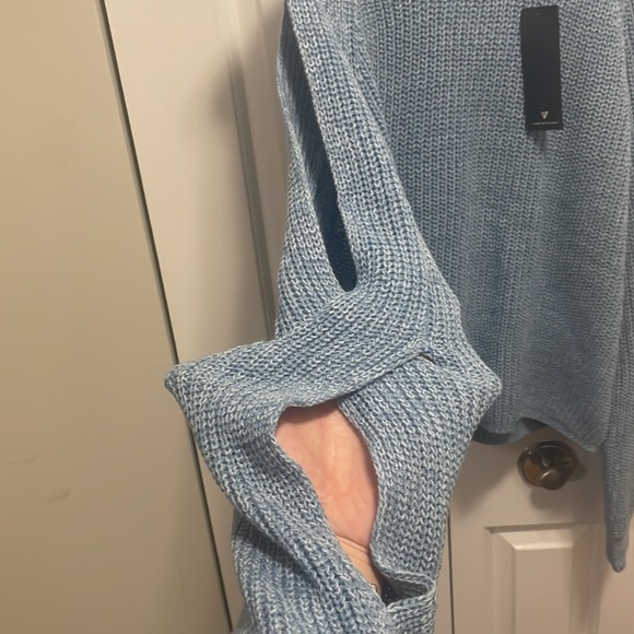 NWT Lulus Artfully Inclined Dusty Blue Cold Shoulder Sweater - Picture 7 of 7